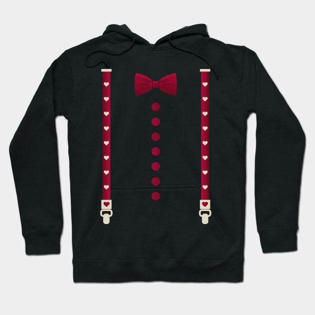 Hearts Bow Tie & Suspenders Valentine's Day Costume Hoodie by Tesszero